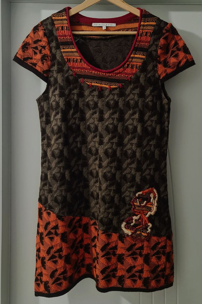 T. 40 (L) - Robe tunique multicolore Patrick Bréal – Laine 50% – TBE