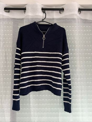 Pull marinière bleu foncé et blanc avec col zippé - Taille M - Neuf jamais porté