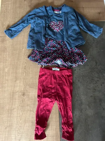 Ensemble 3 pièces bébé fille, robe, veste et legging, 9 mois