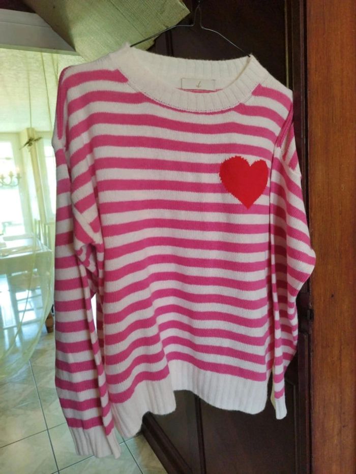 Pull sweatshirt rayures cœur vintage y2k L/40 - photo numéro 3