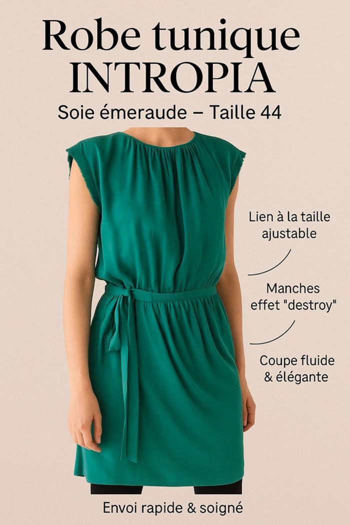 Robe tunique INTROPiA – Soie émeraude – Taille 44 - photo numéro 2