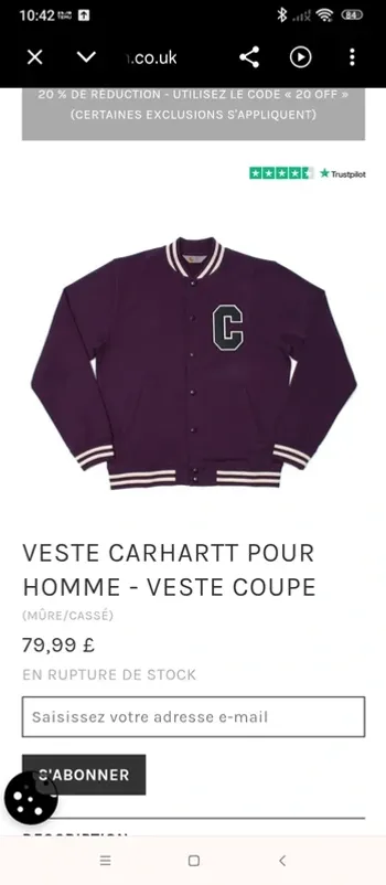 veste homme taille M Carhartt