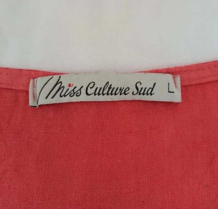 Robe d'été brodé 100% lin corail - Miss Culture Sud - taille L - photo numéro 4