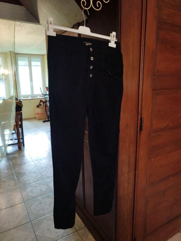Jeans noir droit skinny boutons vintage S/36 - photo numéro 2