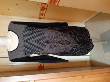 Cream Clothing - Robe ML noir et gris motif fantaisie T40