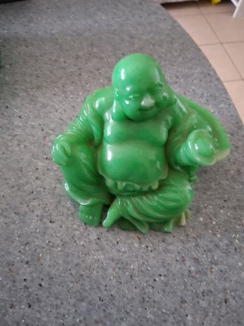 Bouddha "rieurs " porte plat vert en résine