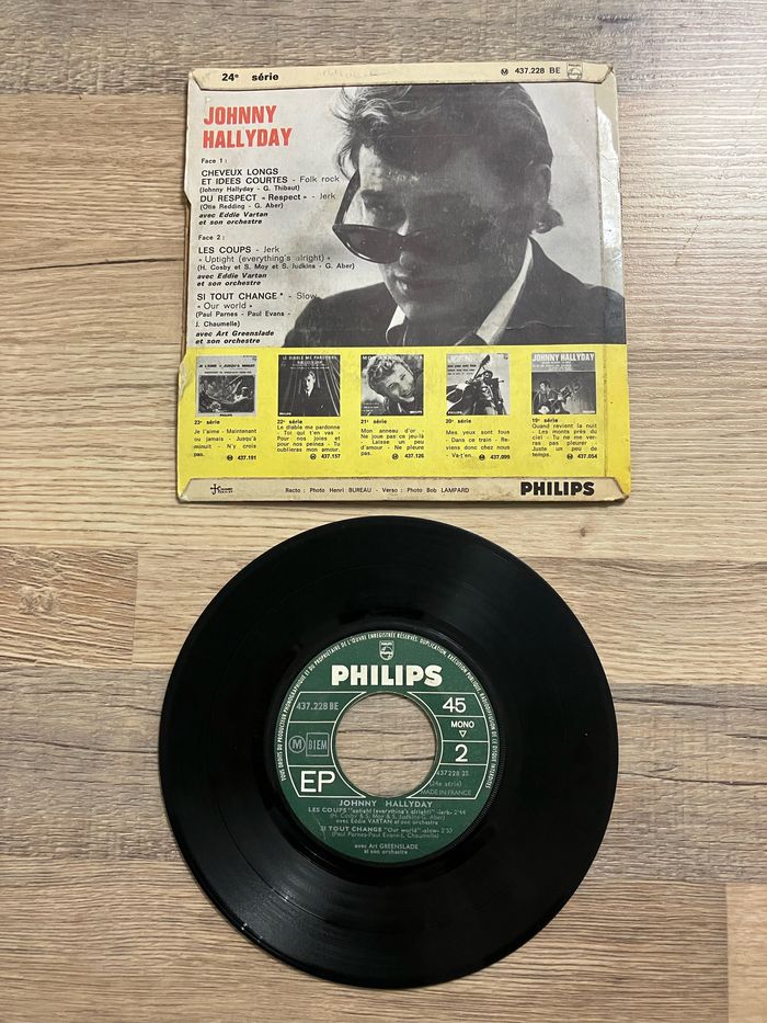 Vinyle 45 tours-Johnny Hallyday-Cheveux longs et idées courtes - photo numéro 2