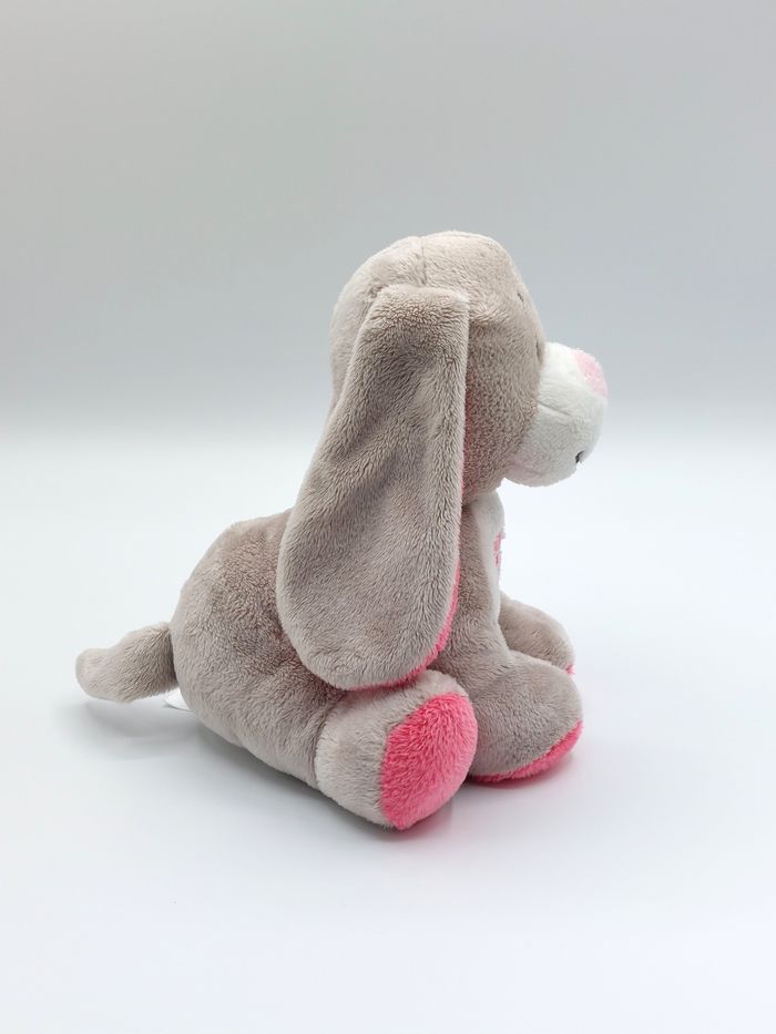 Peluche doudou chien gris rose ARTHUR ET LOLA BEBISOL fleur rose 18 cm assis - photo numéro 4