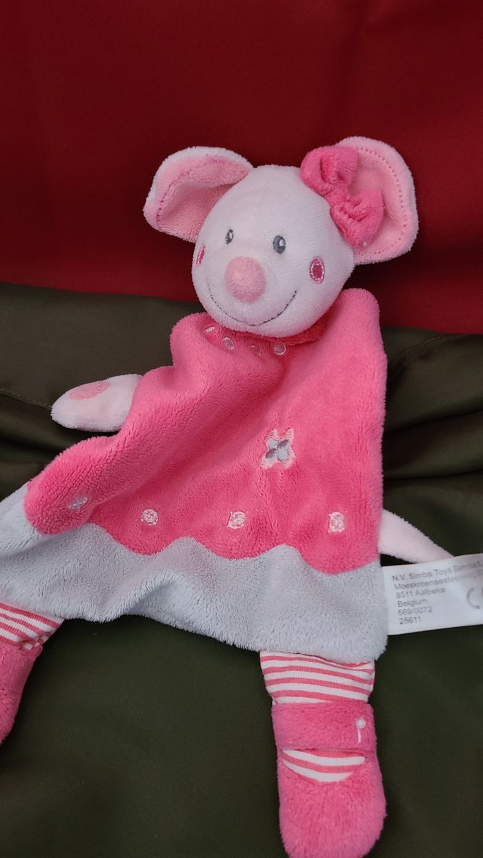 Simba toys doudou souris plat rose gris noeud - photo numéro 4