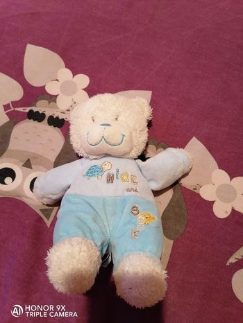 Doudou petit ours bleu tout doux