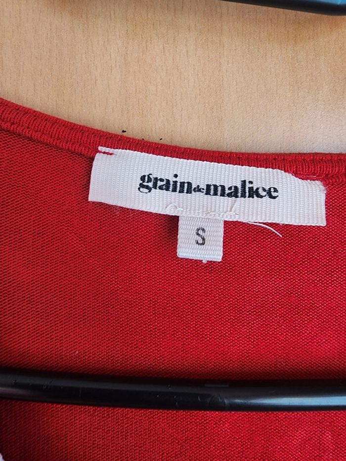 Pull col V rouge et manches 3/4 Grain de Malice T.36/S - photo numéro 3