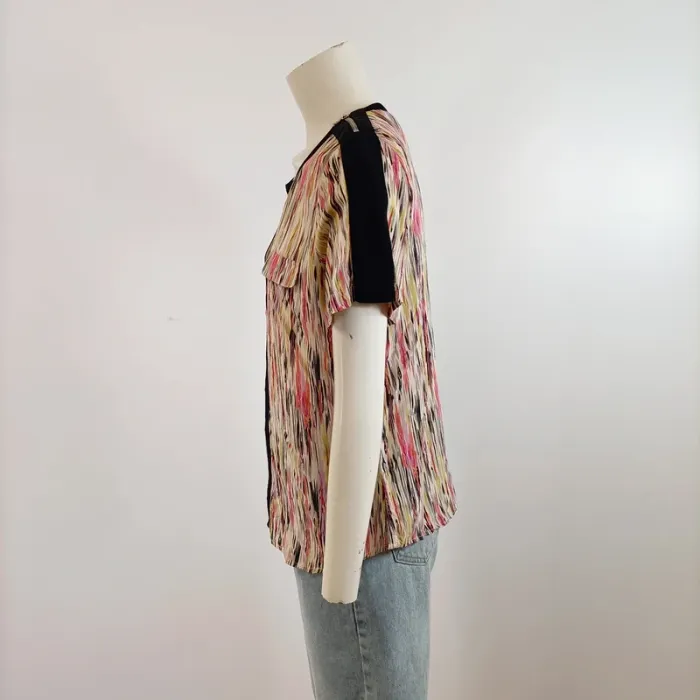 Blouse Chattawak fluide multicolore col goutte, empiècements contrastés, T40 A1573 - photo numéro 10