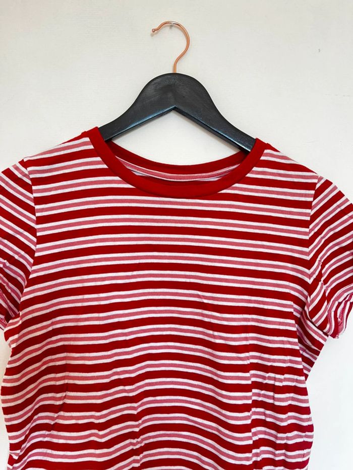 T shirt court rouge rayé coton - photo numéro 2