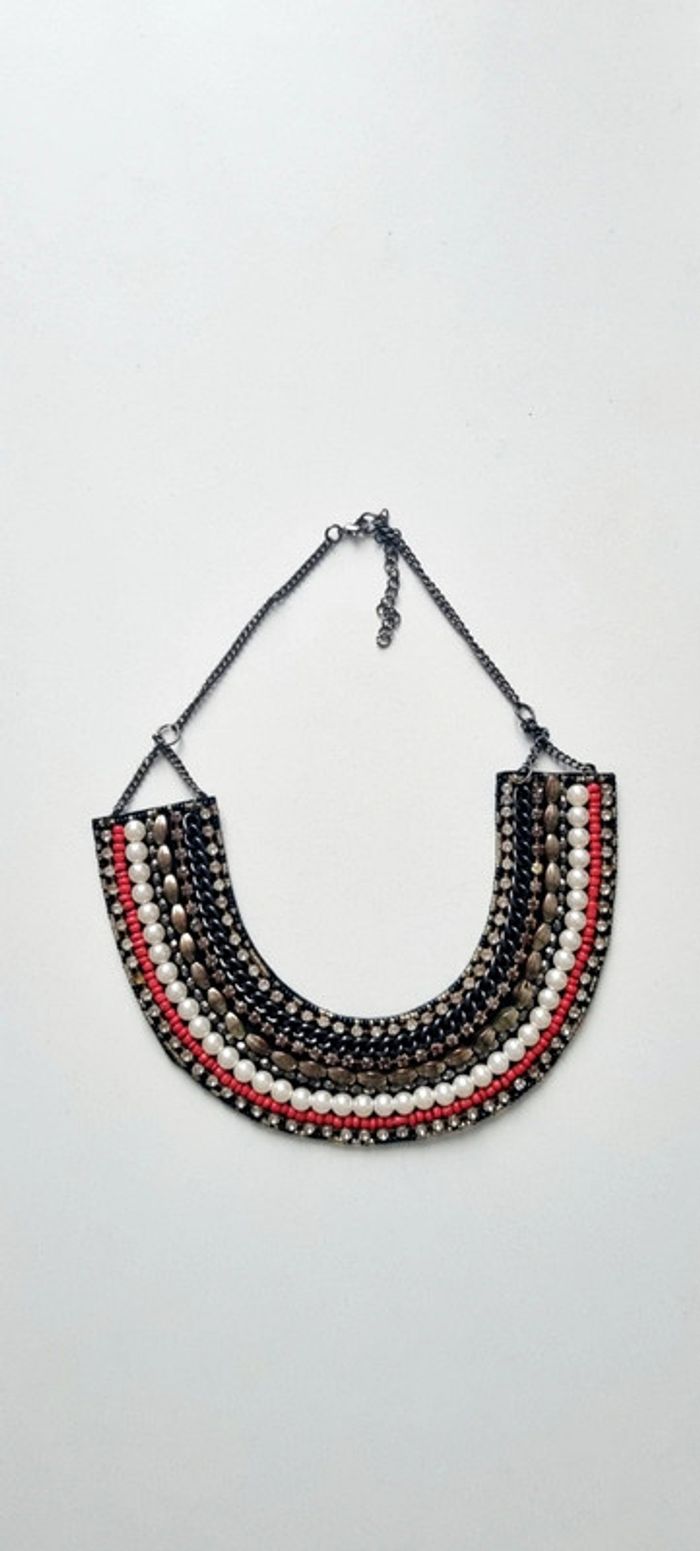 Collier plastron perle orange noir blanc - photo numéro 2