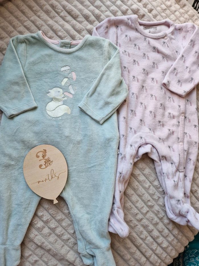 Lot de pyjamas bleu et rose bébé fille 3 mois obaïbi