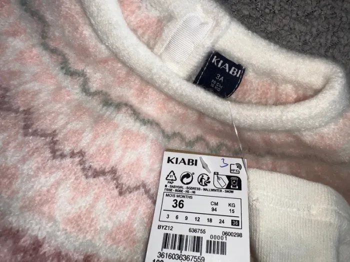 Robe pull blanc motifs aztèque rose et son collant Kiabi - photo numéro 2