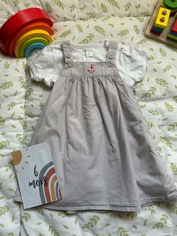 ensemble teeshirt manches courtes blanc obaibi et robe à rayures grise du pareil au même 6 mois