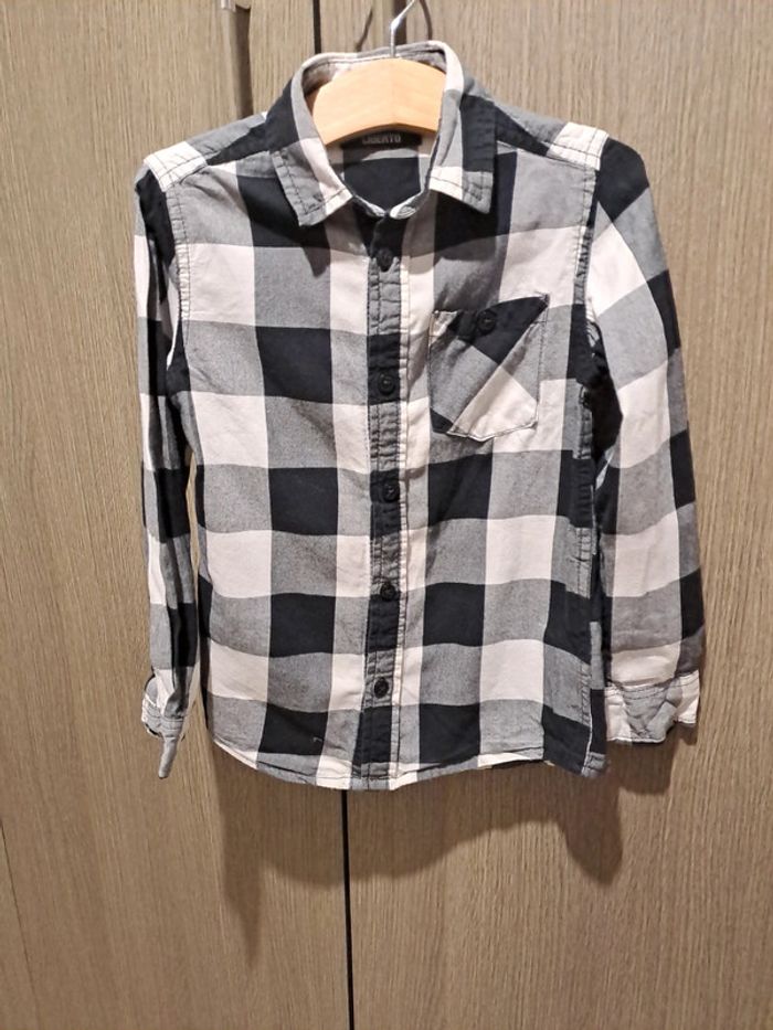 Chemise grands carreaux noirs blancs gris liberto 6 ans