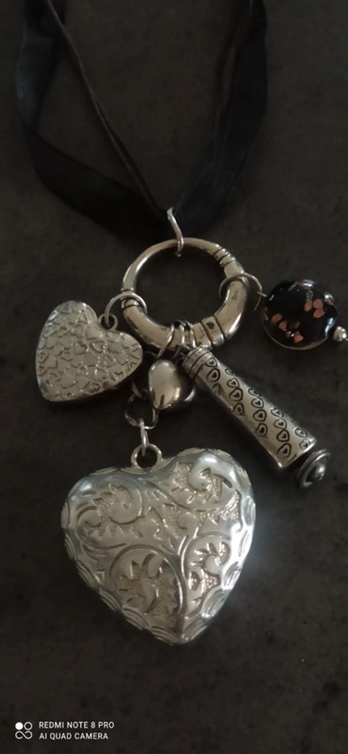 Collier sautoir fantaisie à lacet noir et argent - photo numéro 2