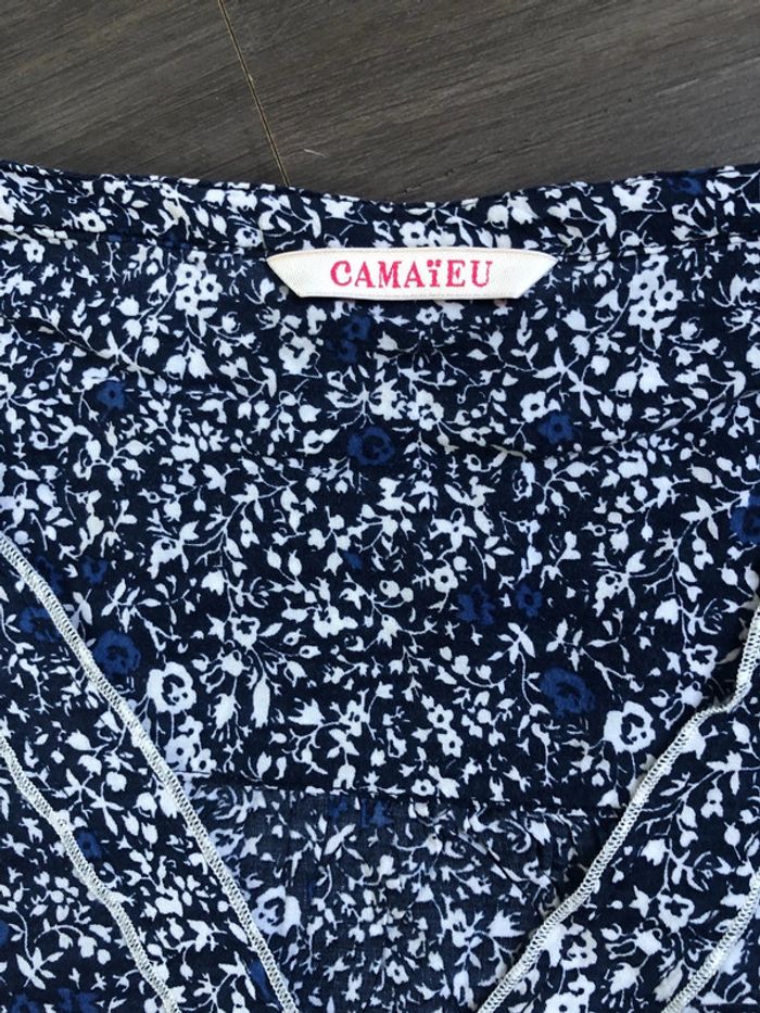 Blouse bleue fleurie en viscose camaïeu - photo numéro 3