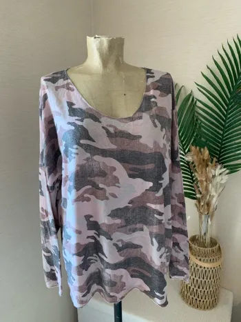 Blouse manches longues camouflage brillant femme