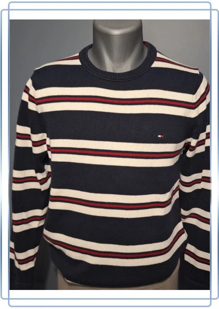 Pull / crewneck rayé multicolore tommy hilfiger col V homme - taille S (58) - photo numéro 2