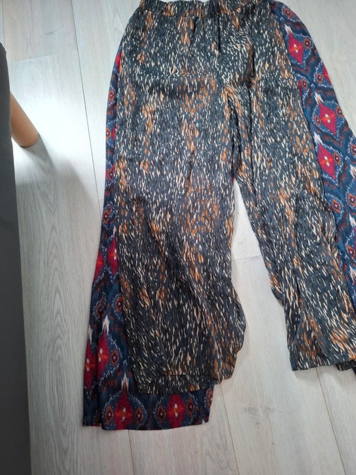 Pantalon Gémo taille 38 fluide bleu gris marron beige - photo numéro 4