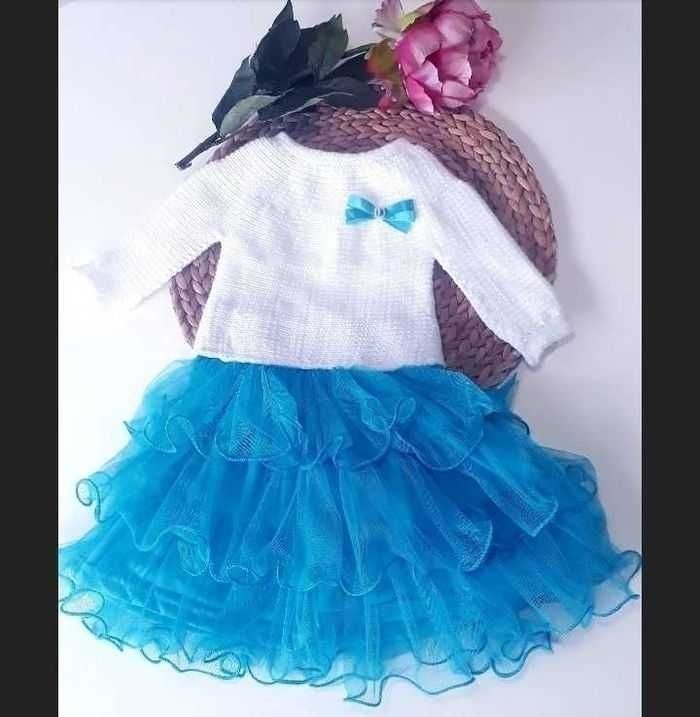 Vêtement ensemble robe fleurie tricot fait main bébé fille 1 an - photo numéro 2