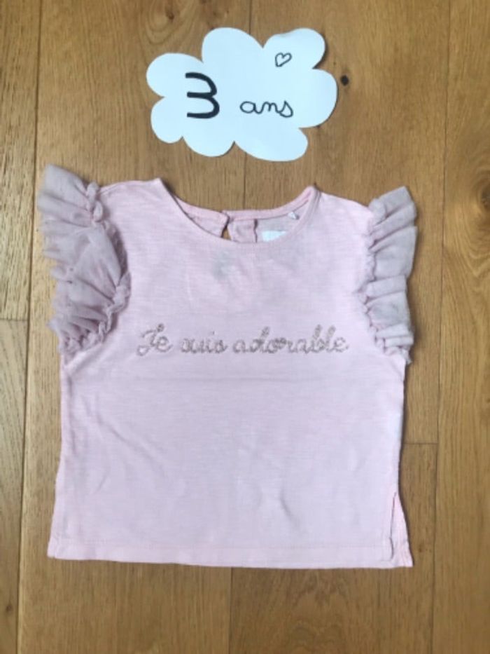 Tee shirt rose pale tex 3 ans