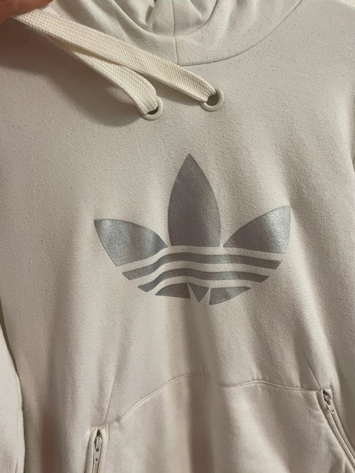 Sweat long Adidas crème poche kangourou - photo numéro 2