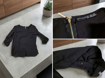 Blouse Noire Élégante | Détails Dorés & Manches Ajustables | ATMOSPHERE (T34) ✨