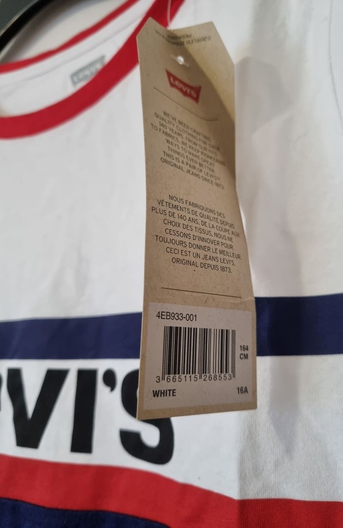 t-shirt manche longue bas arrondi Levis taille 16 ans bleu et blanc - photo numéro 2