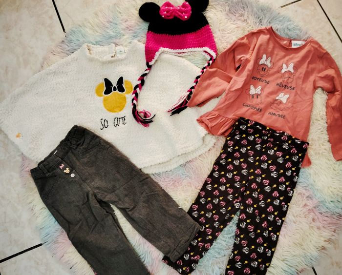 Lot Minnie Disney 2/3  ans poncho bonnet pant