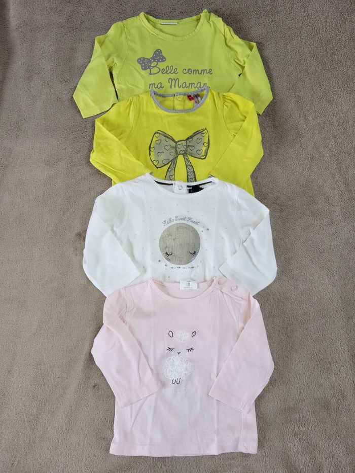 Lot de 4 t-shirts manches longues fille 9 mois - photo numéro 1