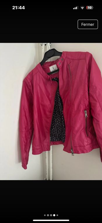 Veste simili cuir 12 ans okaidi rose framboise  quasi neuve