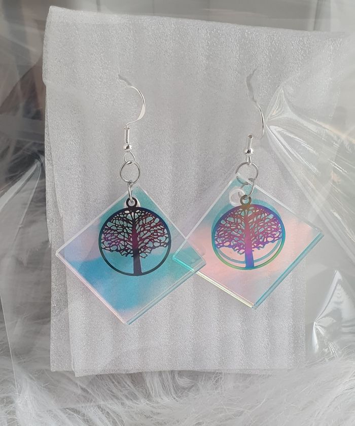 Boucles d'oreilles effet miroir arbre de vie - photo numéro 2
