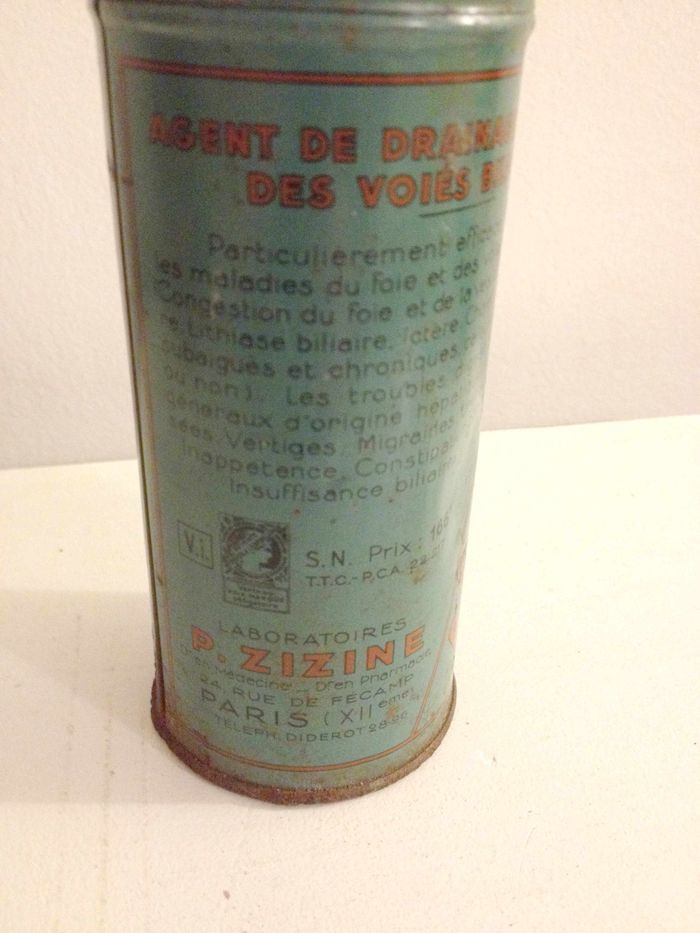 Ancienne boite publicitaire cylindrique agocholine zizine en métal pour collectionneur - photo numéro 4