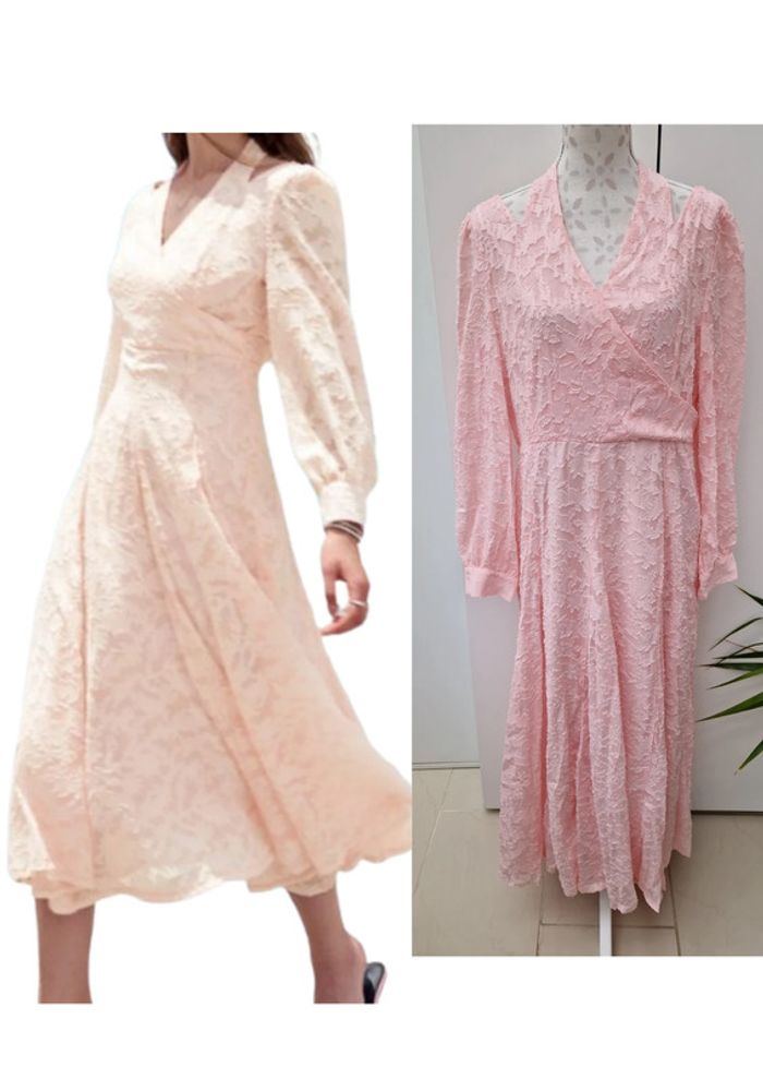 Robe Longue Dentelles Fleurs Rose Poudre