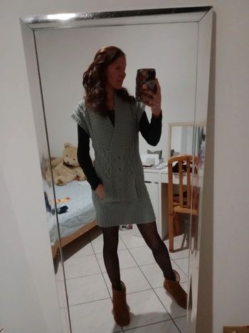 Robe pull femme M mailles gris clair c74