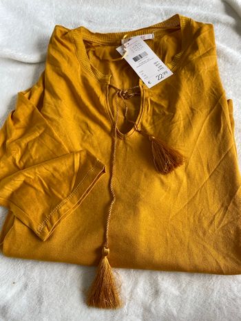 Blouse manches 3/4 printemps camaïeu  bi matière 