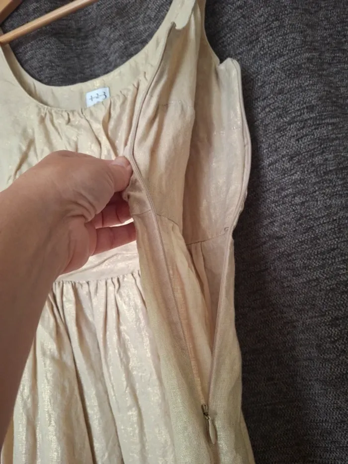 Magnifique robe 123 lin beige & doré taille 36 - photo numéro 7