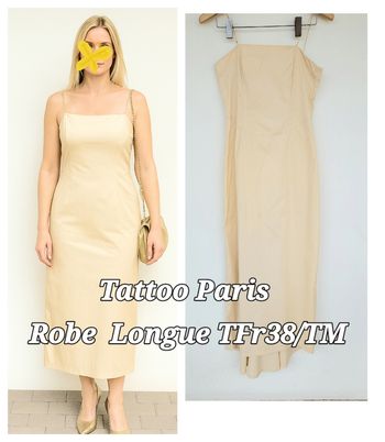 Tattoo Paris Robe Longue TFr38/TM- Beige_Champagne avec Fines bretelles Dorées en TB