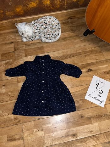 Robe en velours bleu boutonnée devant très bon état 68cm/6moid