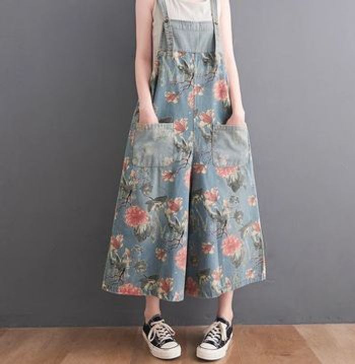 Salopette en jean fleuri / combinaison en denim fleuri - photo numéro 9