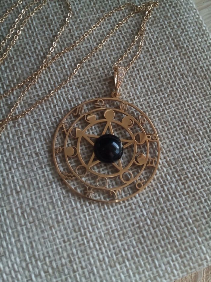 Collier obsidienne noire et médaillon étoile astro - photo numéro 2