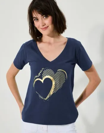 T-shirt col V imprimé doré - taille 46/48 - Blancheporte