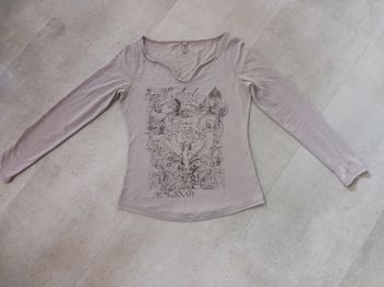 Top manches longues gris marron dessins brillant 38-40 Spot