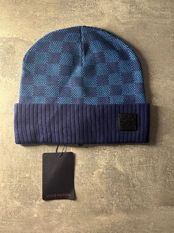 Bonnet L V à damier bleu/violet 