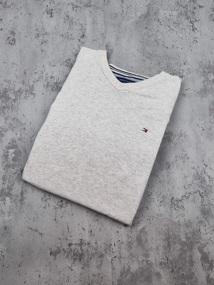 Pull col V Tommy Hilfiger gris clair, L Hommes