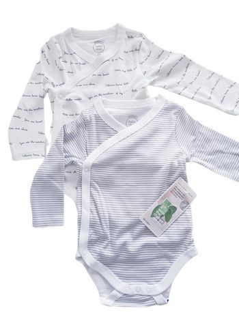 Baby Club - Lot de 2 bodies croisés manches longues - Mixte - Coton bio - Neuf avec étiquette !